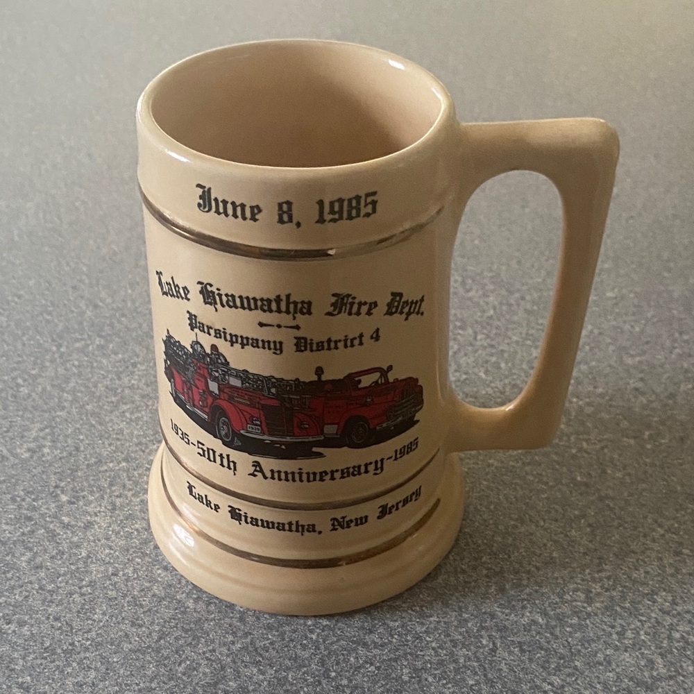 Lake Hiawatha Fire Dept Commemorative Stein Mug - Cream